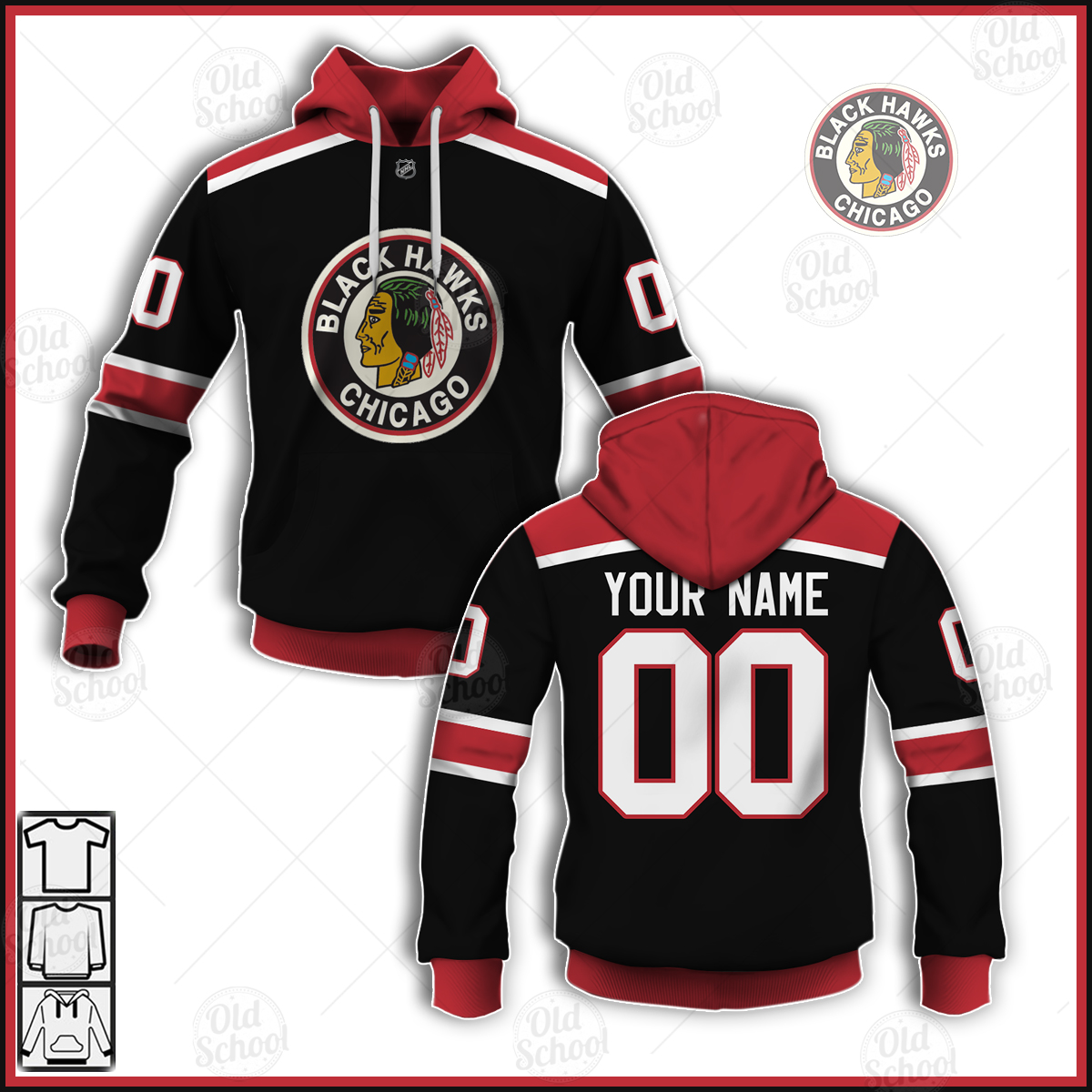 Chicago Blackhawks Custom Name Number 2021 Reverse Retro Alternate Jersey Pullover Hoodie