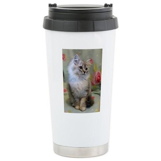 Silver Siberian Kitten Sitting Floral Blanket Tumbler