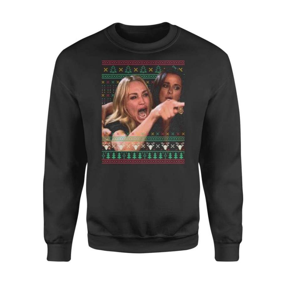 Woman Yelling At A Cat Ugly Christmas Sweater Funny Couple – Standard Fleece Sweatshirt