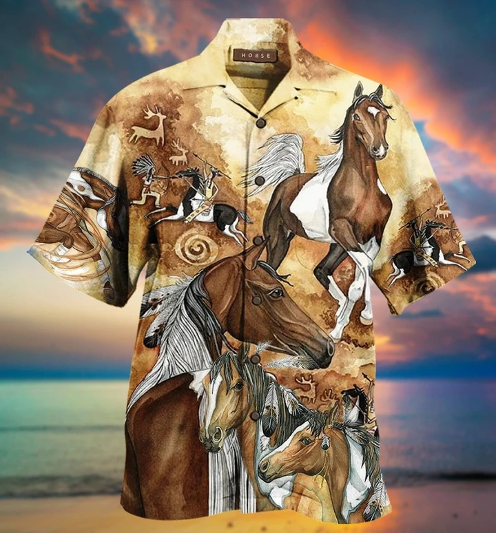 Amazing Strong Native Horse Brown Hawaiian Shirt Pre13686