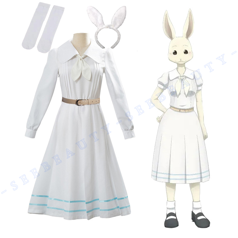 Beastars Haru Cosplay Costume White Dress White Rabbit Haru JK Uniform Dress for Woman Girls Hallowmas Party Costume Wigs alx