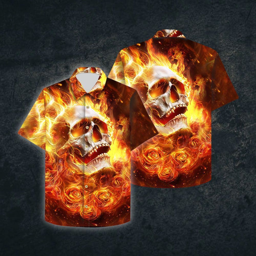 High Quality Skull Rose Fire All Over Hawaii Shirt Ha36687