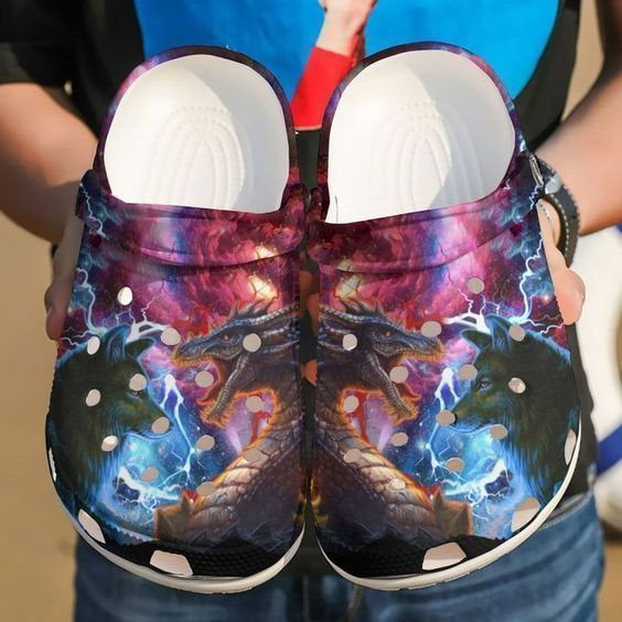 Dragon And Wolf Rubber Crocs Clog Shoes Comfy Footwear