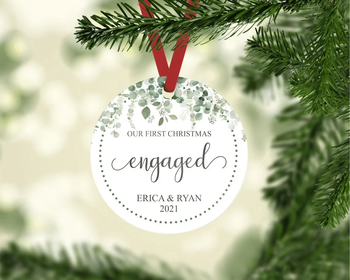 [Personalized Name & Number] Just Engaged Ornament, First Christmas Engaged Ornament, Christmas Tree Decoration, Christmas Home Decor