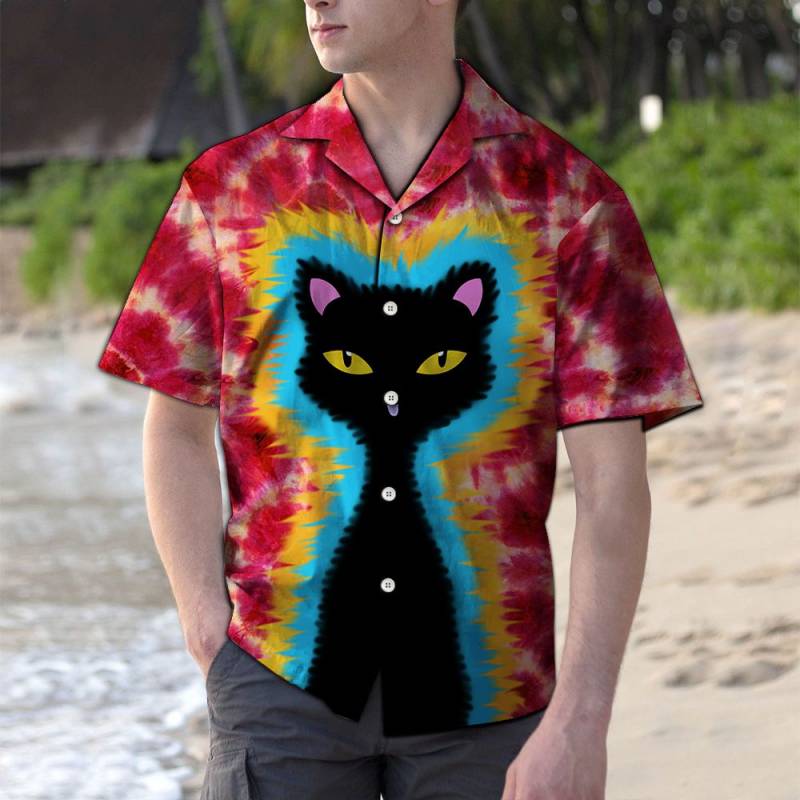 Black Cat Tie Dye Hawaii Shirt Ha61419