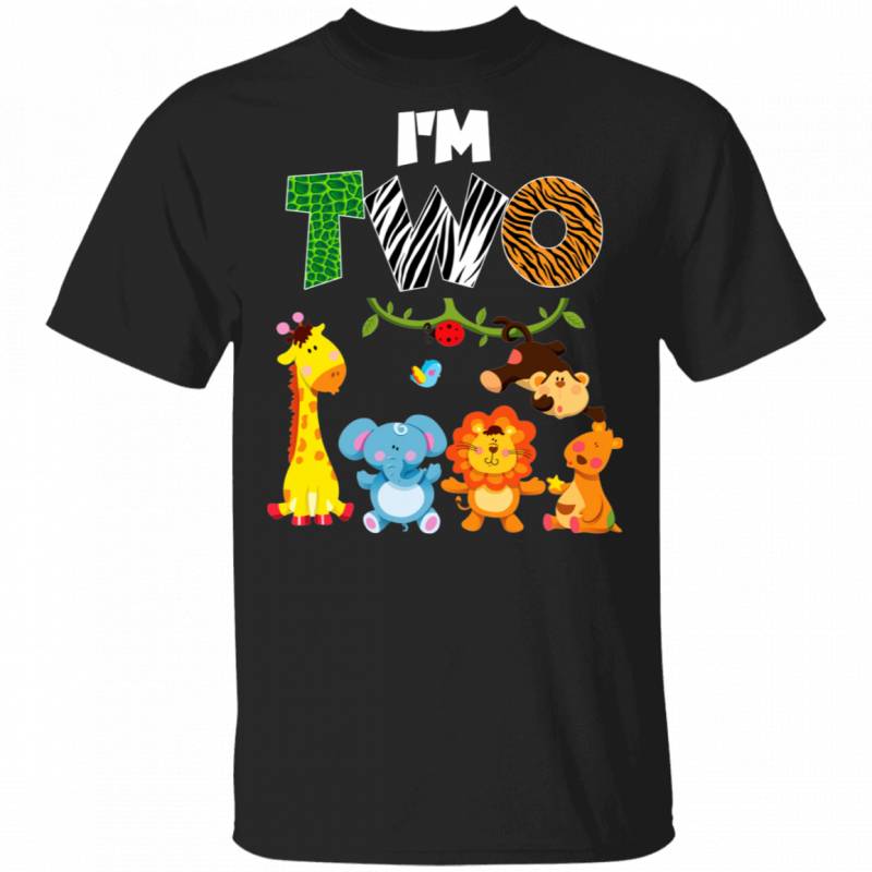 I’m Two Cool Giraffe Elephant Lion Bear Monkey Wild Animal Lover 2nd Birthday Gifts T-Shirt