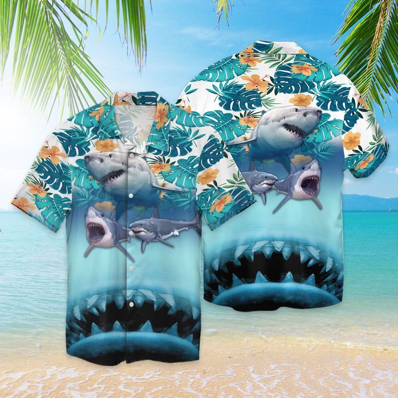 Shark Ocean 1 For Men And Women Graphic Print Short Sleeve Hawaiian Casual Shirt