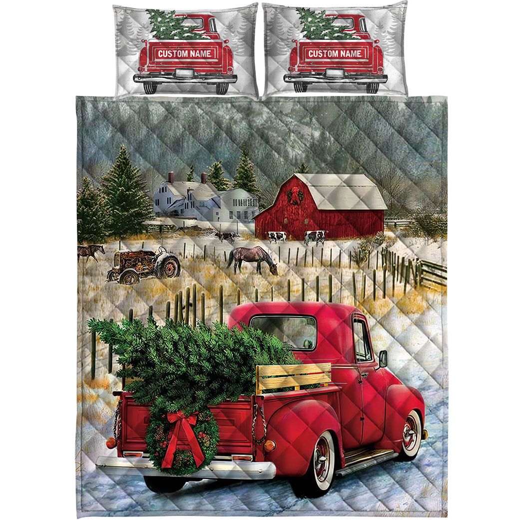 Casespring 3D Red Truck Christmas Custom Name Quilt Set