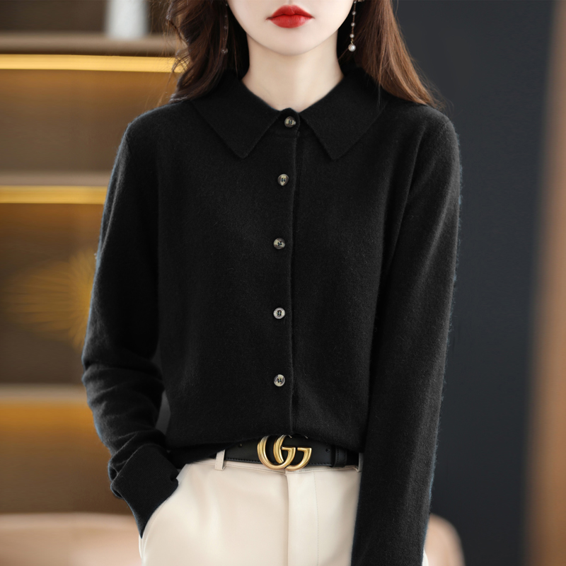 Spring And Autumn New Fine Imitation Wool Knit Cardigan Women Lapel Solid Color Sweater Fashion Temperament Thin Tops Versatile alx