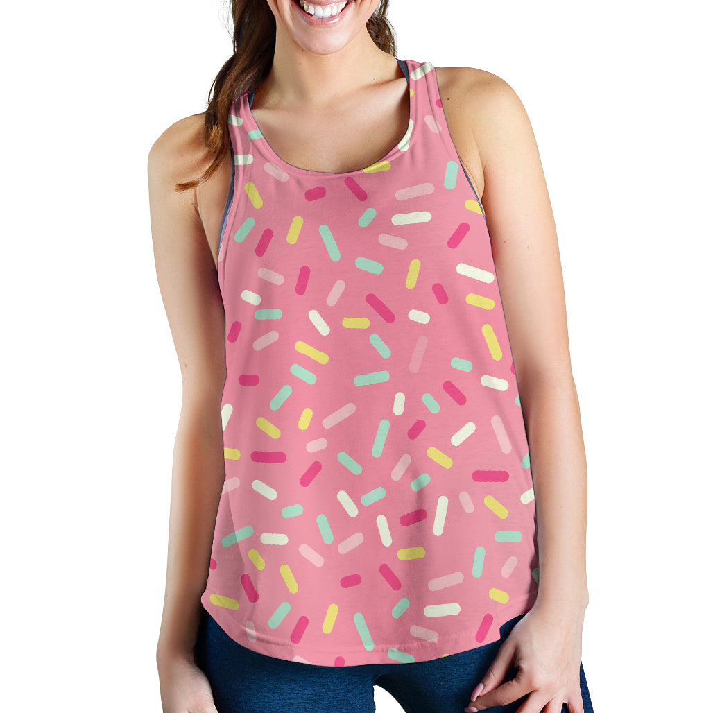 Pink Donut Glaze Candy Pattern Women Racerback Tank Top