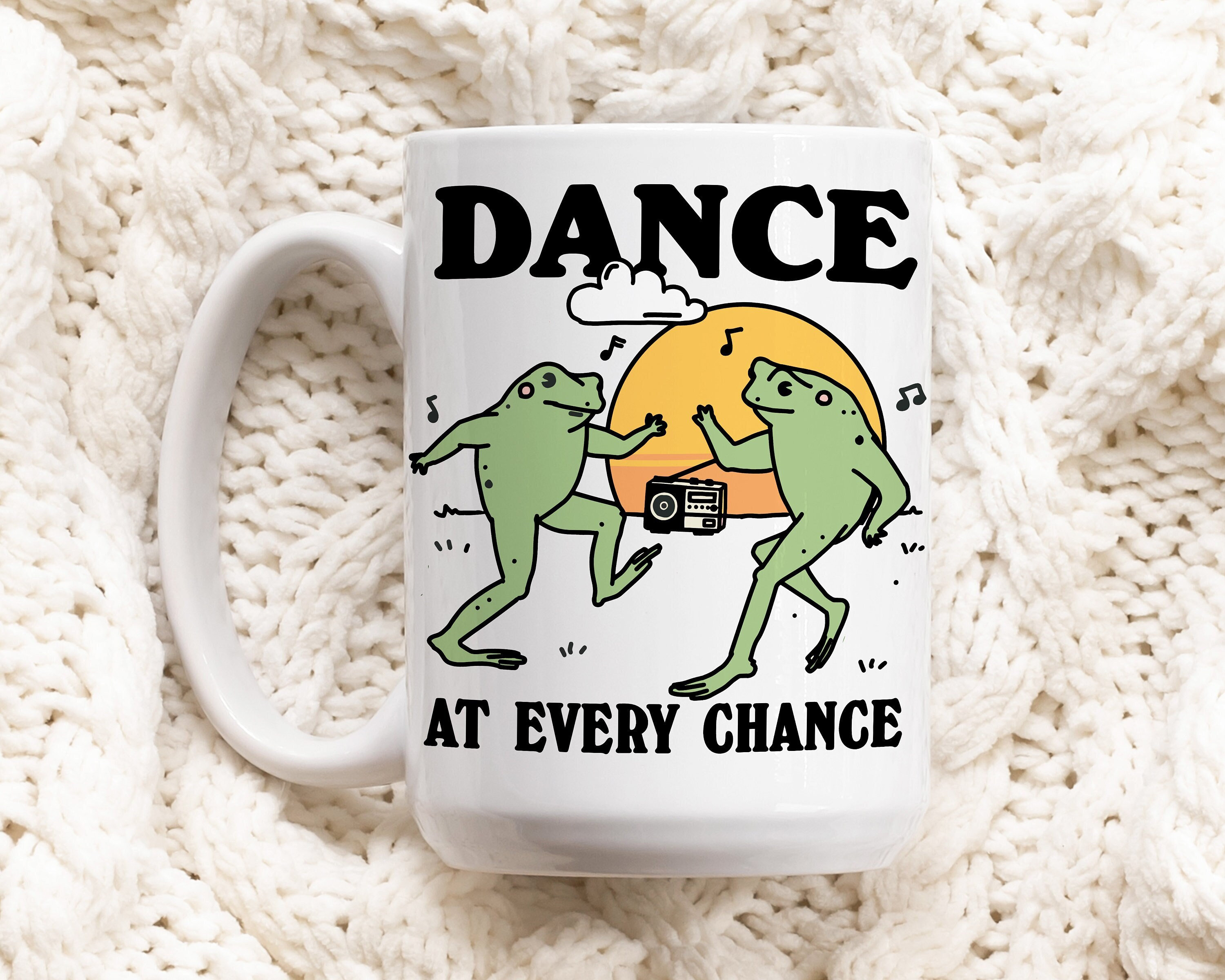 Dancing Frog Coffee Mug, Positive Quote Ceramic Cup, Frog Lover Gift, Friend Colleage Gift Idea, Cottagecore Froggy Mug, Cute Novelty Gift