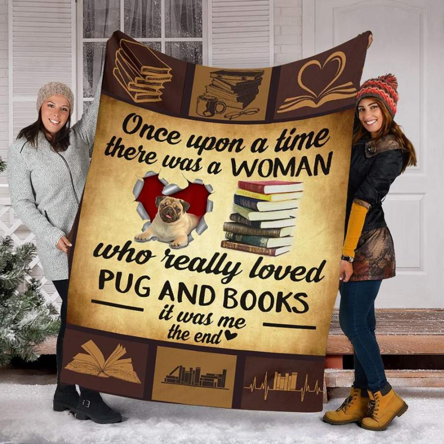 Custom Blanket Pug Dog And Books Blanket – Fleece Blanket