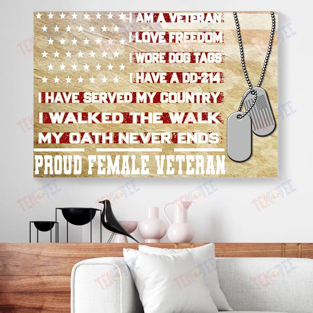 Canvas Prints I Am A Veteran I Love Freedom Proud Female Veteran Yellow Canvas Wall Art Home Decoration