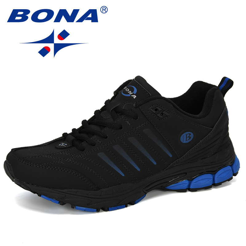 BONA 2019 New Designer Men Sneakers Outdoor Walking Sport Shoes For Male Lace-up Running Shoes Men Cow Split Footwear Trendy alx