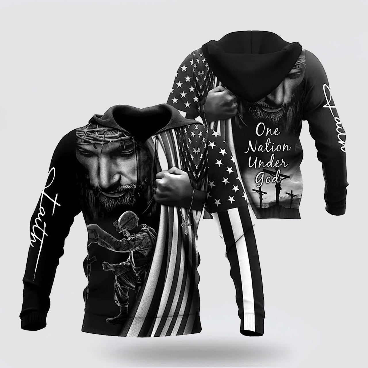Jesus Christ One Nation Under God Veteran 3D Hoodies For Women Men  Christian Apparel Hoodies