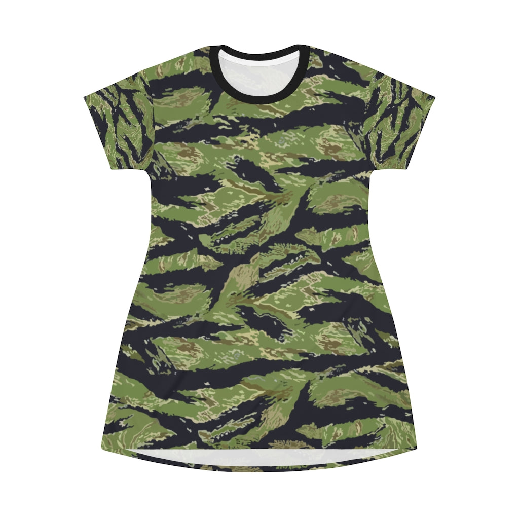 All Over Print T-Shirt Dress – Military Tiger Stripe Jungle Camouflage