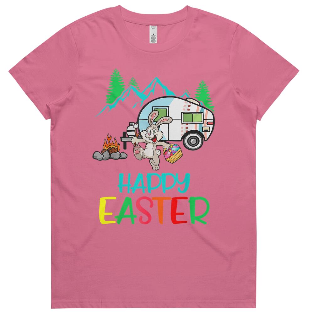 Camping Shirt Happy Easter Day Bunny Eggs Gift Womens Tshirts