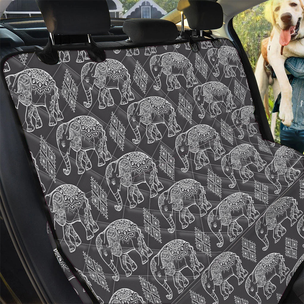 White And Grey Indian Elephant Print Pet Car Back Seat Cover