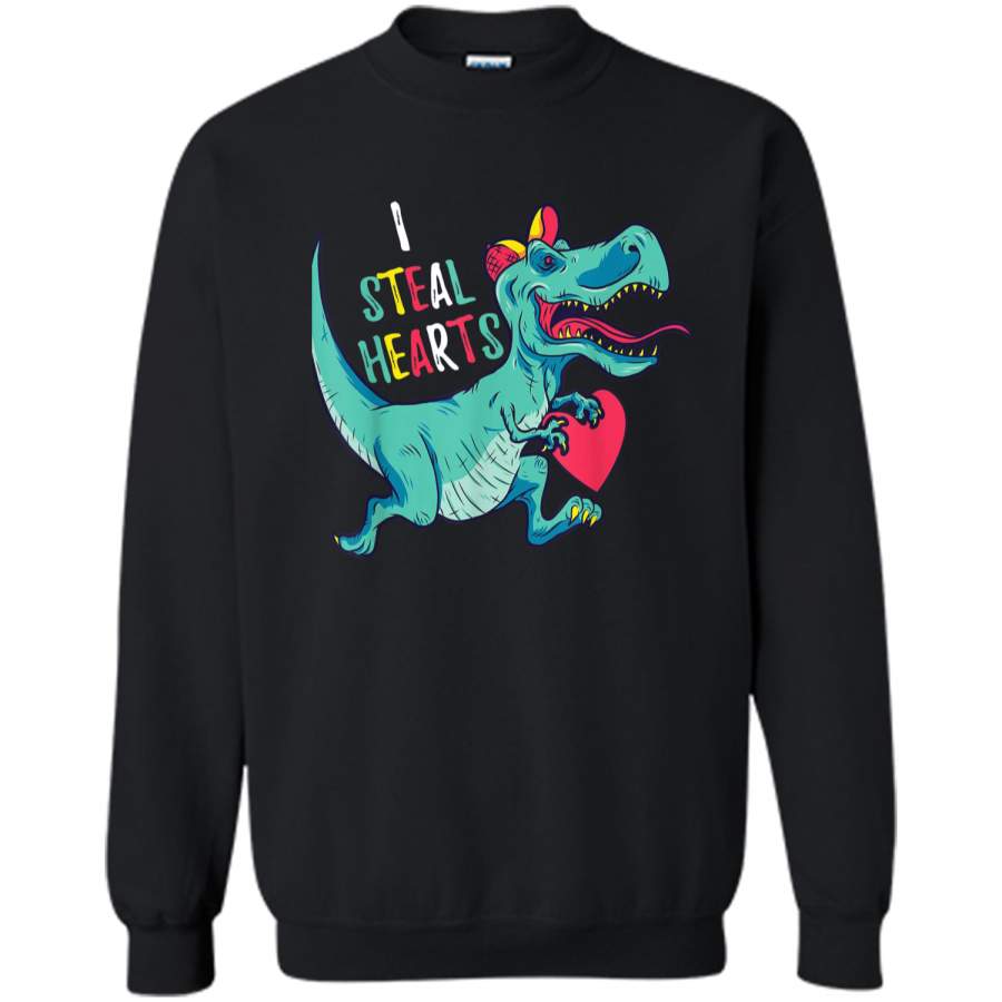 Valentines Day Dinosaur I Steal Hearts  Gifts for Boys Printed Crewneck Pullover Sweatshirt