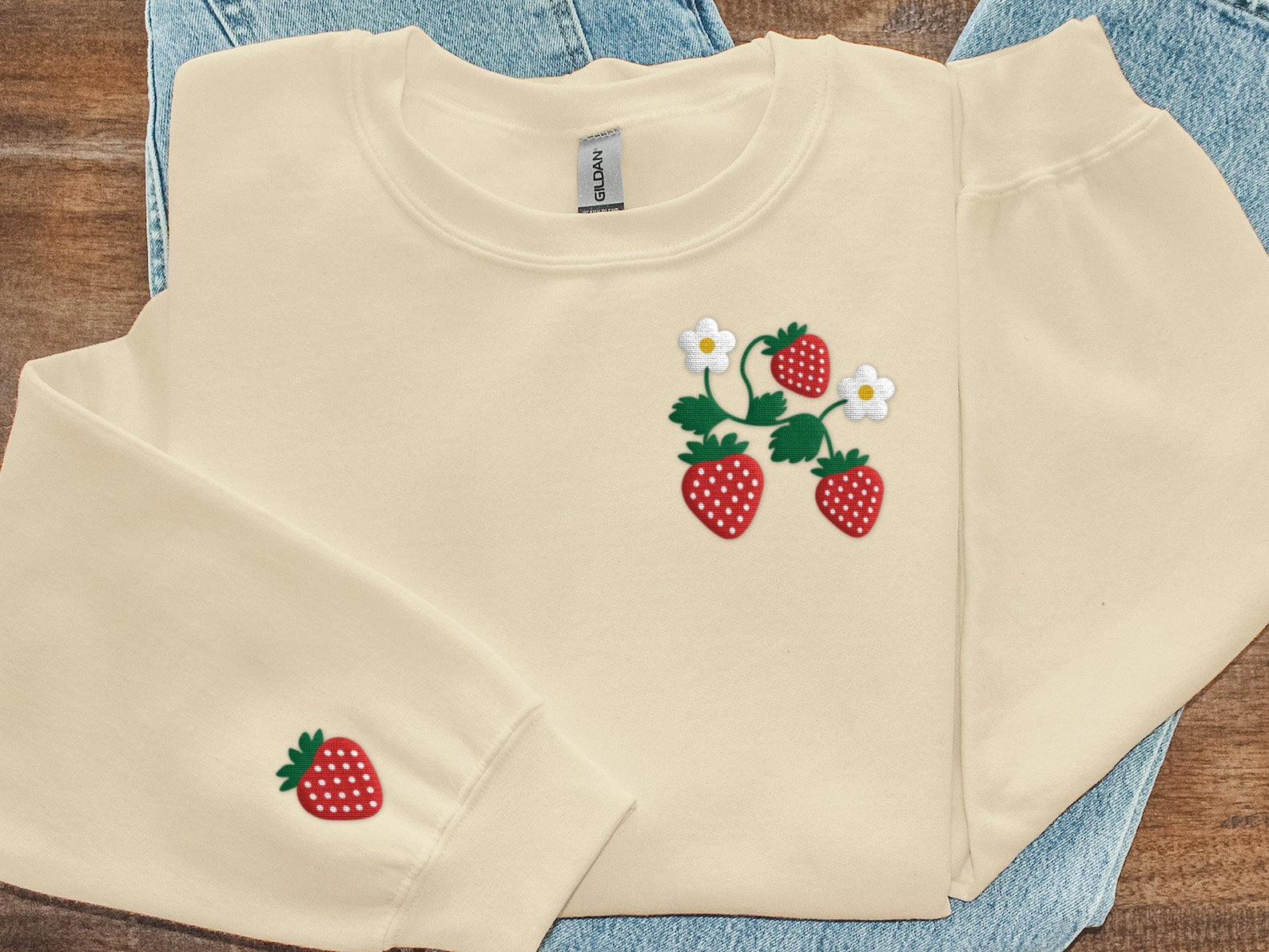 Strawberry Embroidered Halloween Sweatshirt 2D Crewneck Sweatshirt All Over Print Sweatshirt For Women Sweatshirt For Men Sws3488