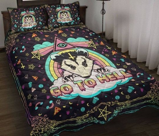 Opossum Go To Hell Hail Satan Raccoon Satanic Rainbow Duvet Quilt Bedding Set