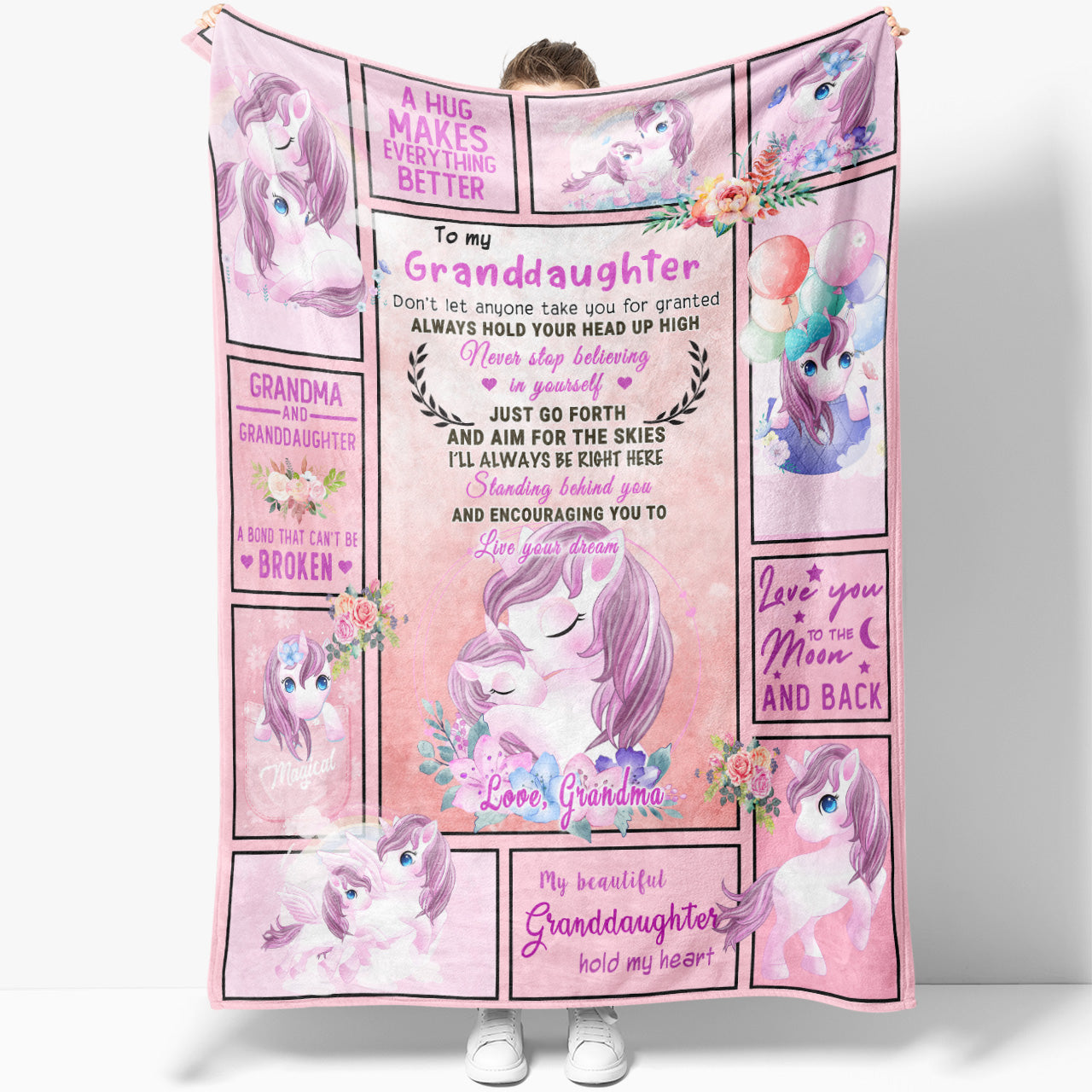 Pink Elephant Blanket Gift Ideas For Granddaughter, Love You To The Moon And Back Blanket Gift