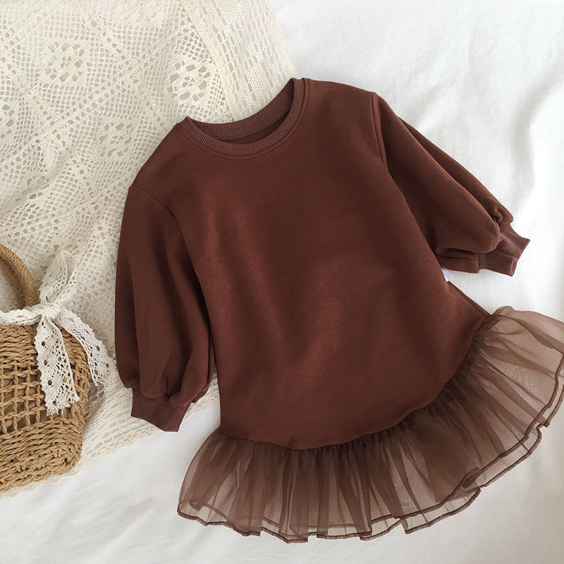 autumn fall clothes hoodie dress mermaid baby girl clothing dresses long sleeve toddler outfits mesh patch kids vestidos 1 to 8T alx