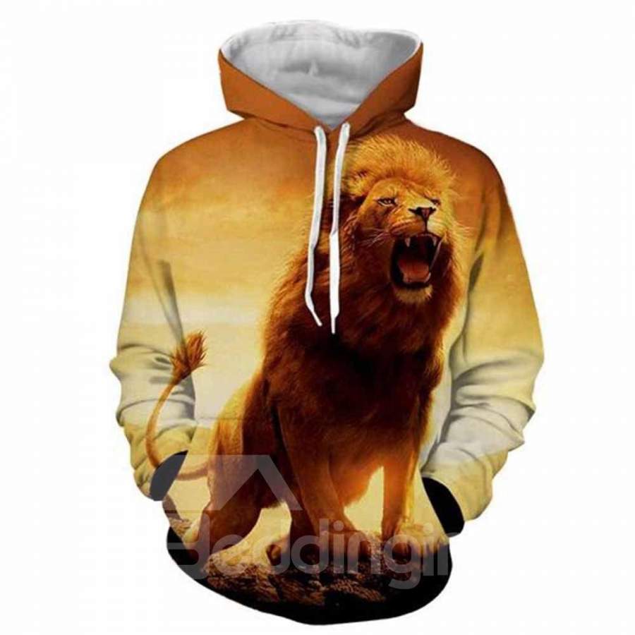 A Male Lion 3D Printed Pullover Print Pocket Spring Men’s Hoodies