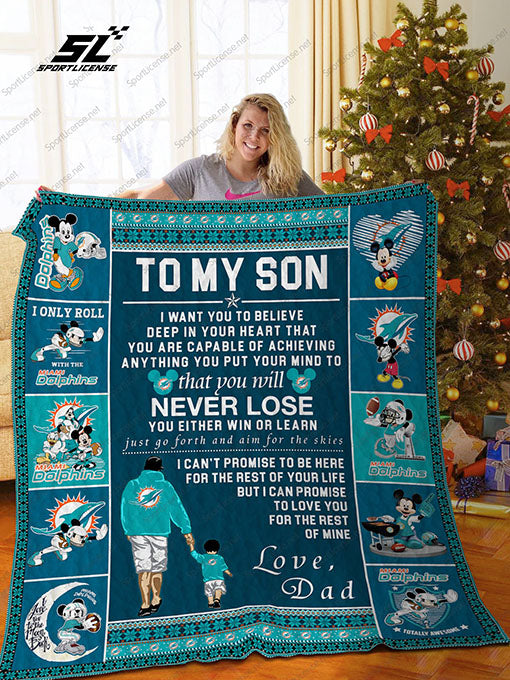 Bl  Miami Dolphins, To My Son Quilt Blanket