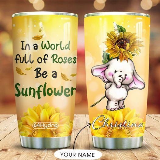 Casespring 3D Sunflower Elephant Custom Name Design Vacuum Insulated Tumbler