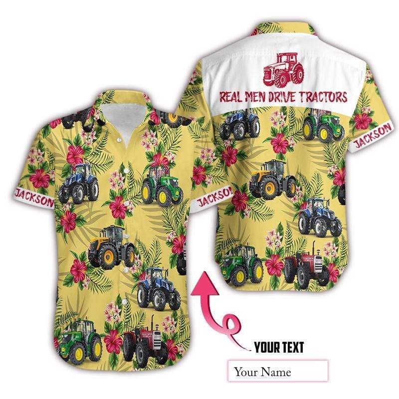 Get Here Real Men And Tractors So Cool Custom Name Hawaii Unisex Aloha Shirts Dh Ha33170