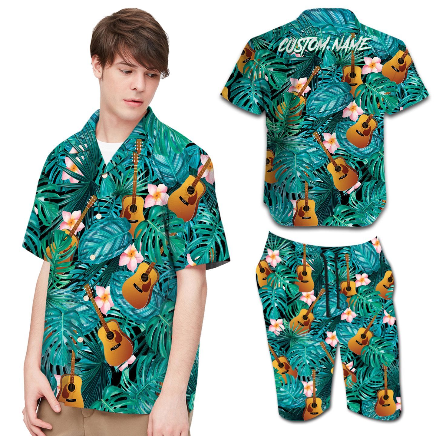 Guitar Plumeria Tropical Leaves Custom Name Hawaii Shirt For Men In Daily Life Ha16246