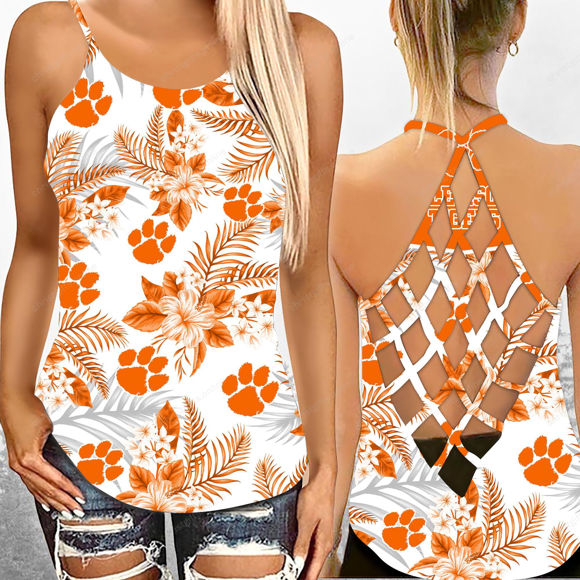 Clemson Tigers NCAA1-Criss Cross Tanktop Hawaii Style Ds1