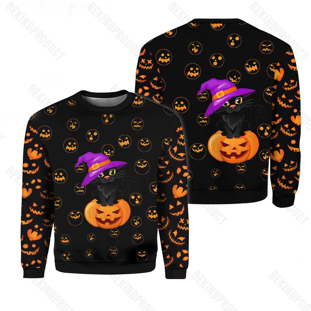 Halloween Black Cat Crewneck Sweatshirt All Over Print Sweatshirt For Women Sweatshirt For Men