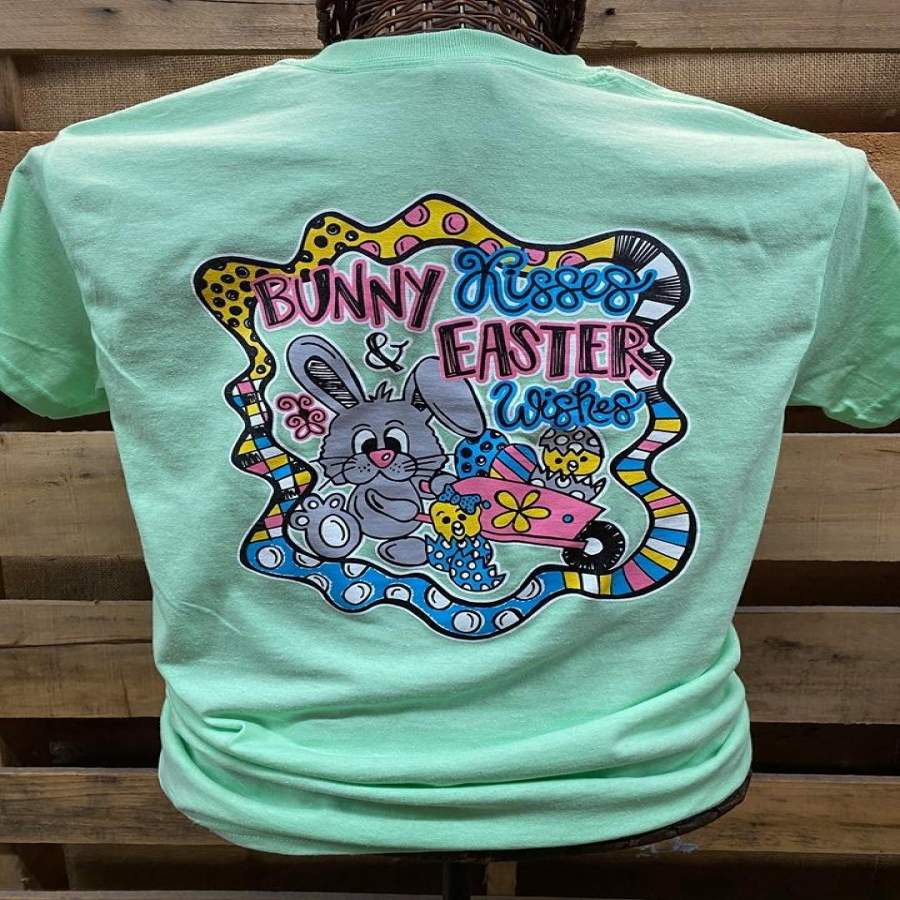 Southern Chics Bunny Kisses & Easter Wishes Girlie Bright T Shirt