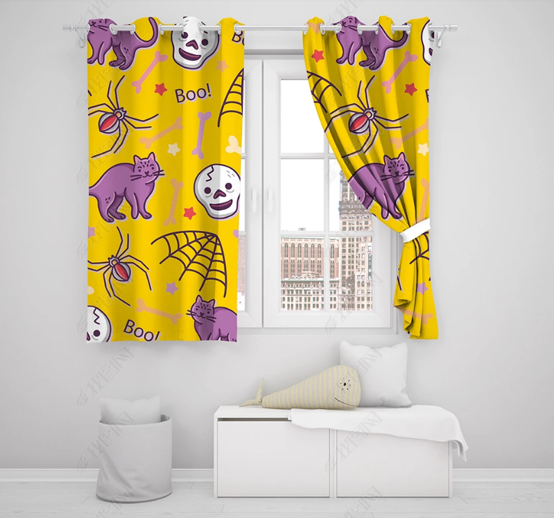 3D Halloween Yellow Curtains And Drapes Lqh 4