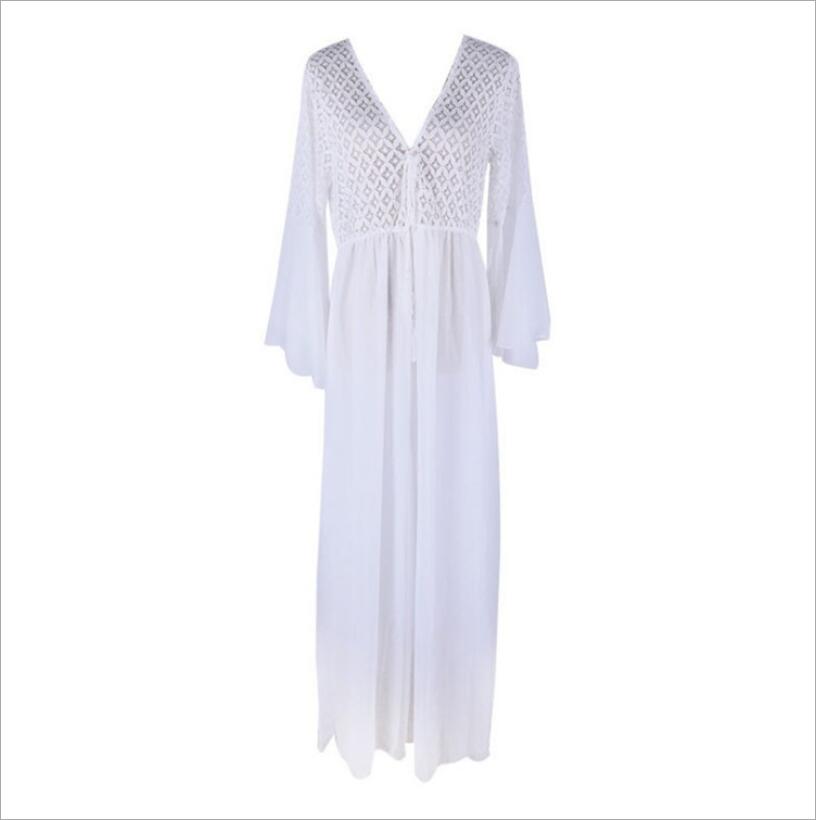 Bohoartist Women Dress Long Flare Sleeve V Neck White Hollow Boho Lace Maxi Dress Holiday Chic Summer Female Dresses alx