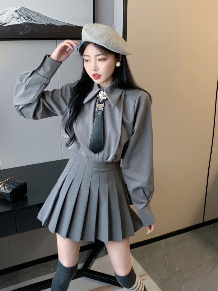 Y2k Skirt Set Women Salt Sweet Street 2022 Spring/autumn Tie + Shirts + Sweaters Vests + Pleated Skirts Ladies Three Piece Suits alx