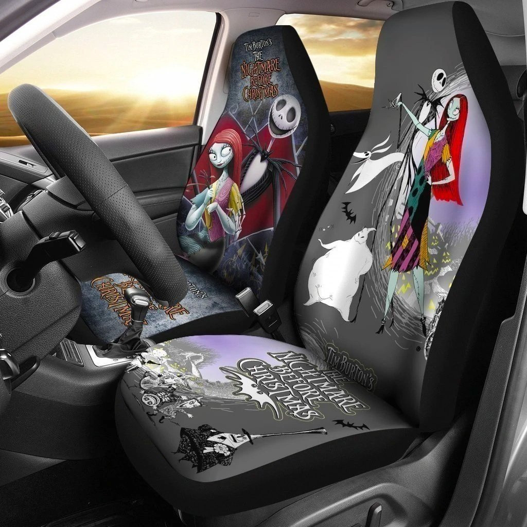 The Nightmare Before Christmas Jack & Sally Car Seat Covers With Leather Pattern Print Will Get 2 Pcs