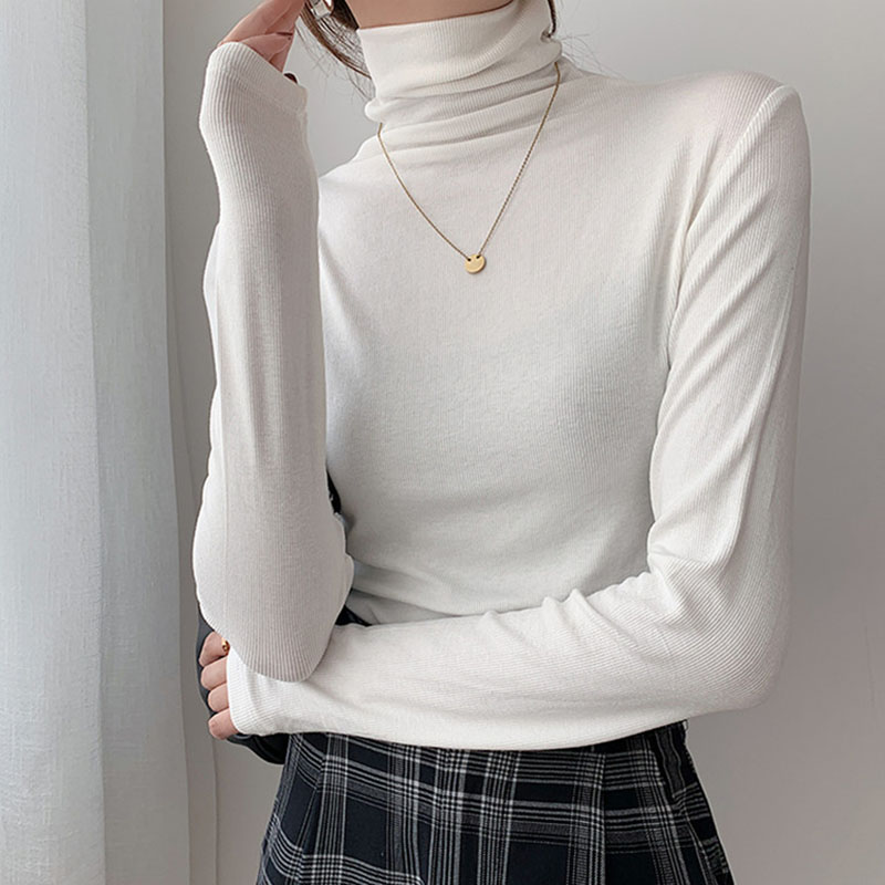 Women Pullover Knitted Sweaters Solid Stacked Collar Bottomed Shirt Long Sleeve Spring Autumn Turtleneck Office Lady Tops alx