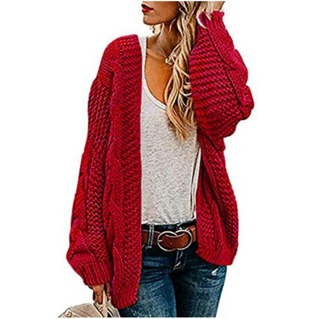 Women Cardigan Solid Color Front Open Loose Lady Sweater Winter Clothing Comfortable Top Fashion Knitted Coat Outerwear alx