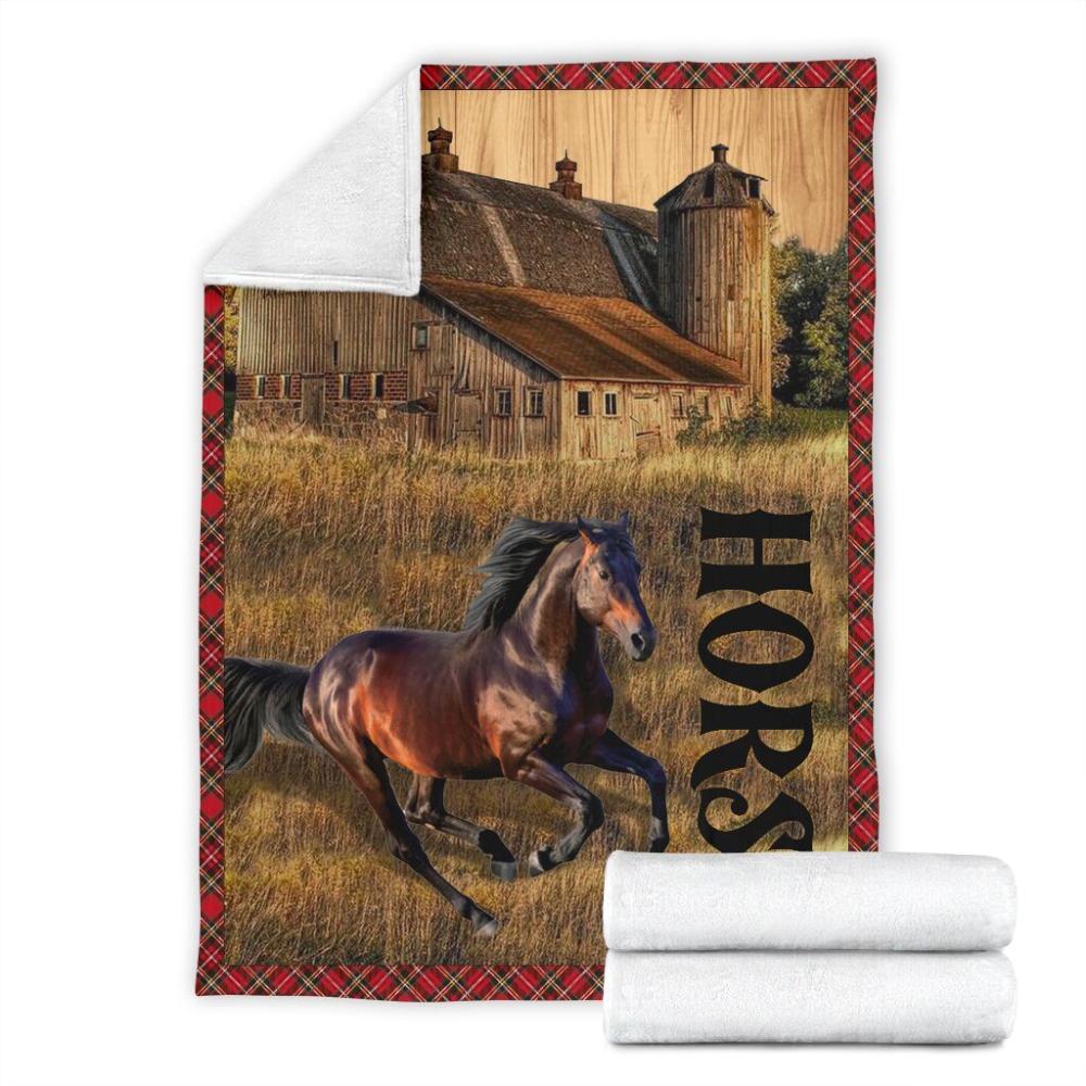 Animal Horse Wooden Fabric Farme Fleece Blanket Family Gift Home Decor Bedding Couch Sofa Soft And Comfy Cozy