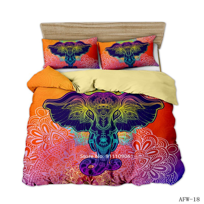 3D Digital Printing Bohemian Style Bedding Elephant Pattern Feather Cover Pillowcase Down Big Bedspread 2-3 Pieces Duvet Covers