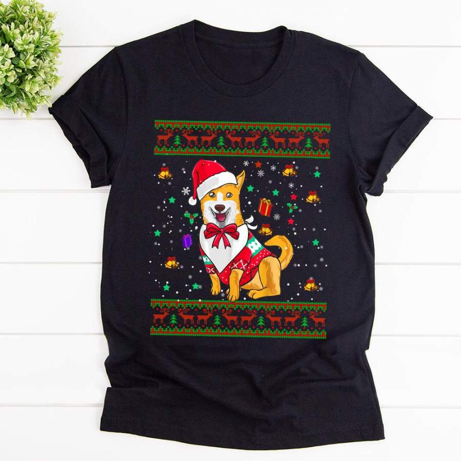 Christmas corgi dog lover santa hat xmas puppy gift black cotton t shirt for men and women S-6XL