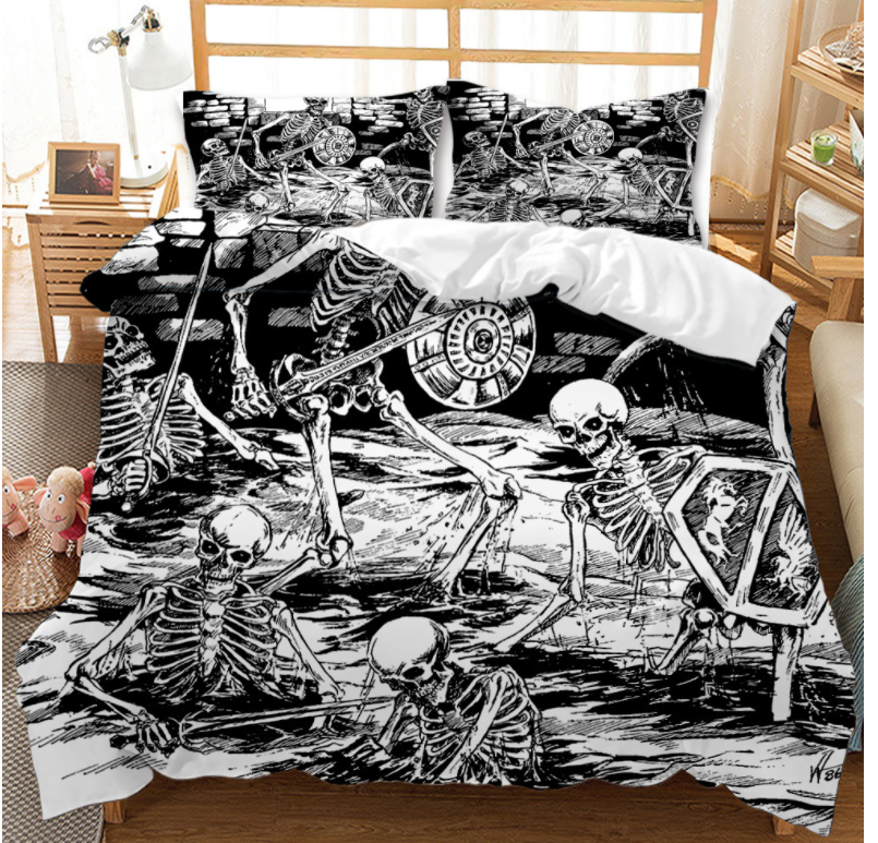 3D Halloween Skeleton Black Quilt Cover Set Bedding Set Duvet Cover Pillowcases 14