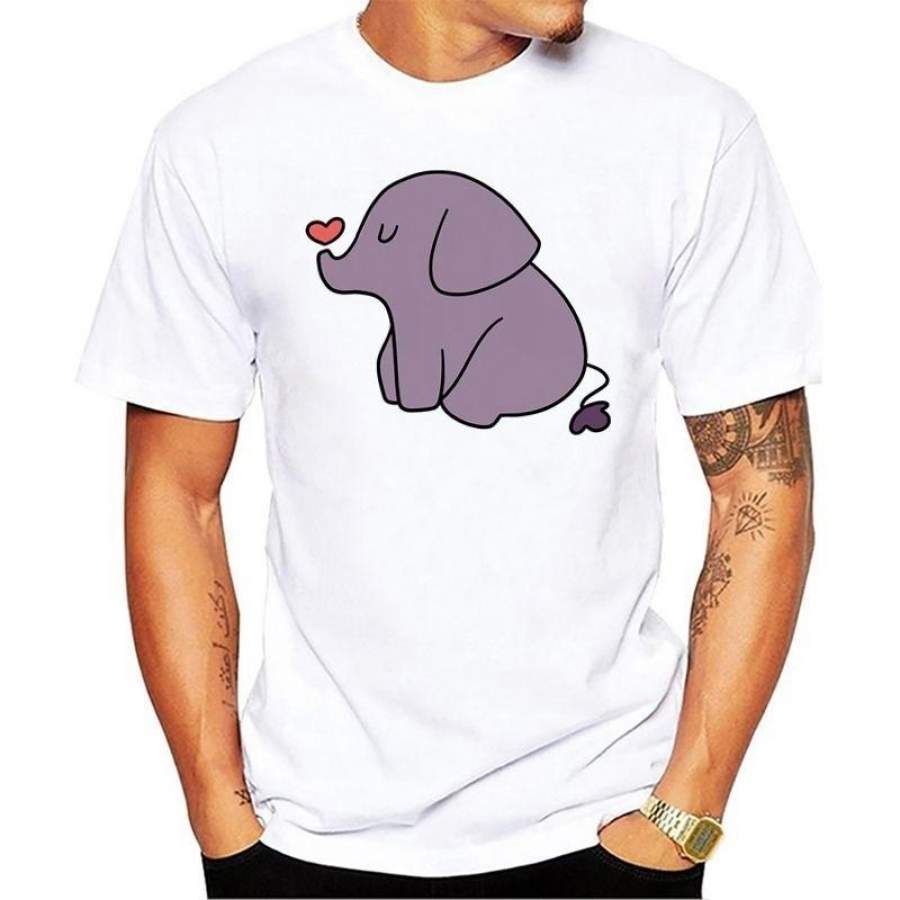 Kawaii Elephant Printed T shirt Men Summer Animal Short Sleeve T shirts Harajuku White T shirt Boys Casual Tops