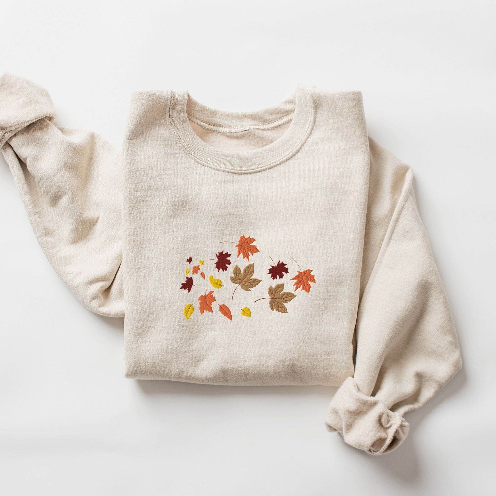 Fall Leaves Embroidered Sweatshirt 2D Crewneck Sweatshirt All Over Print Sweatshirt For Women Sweatshirt For Men Sws5259