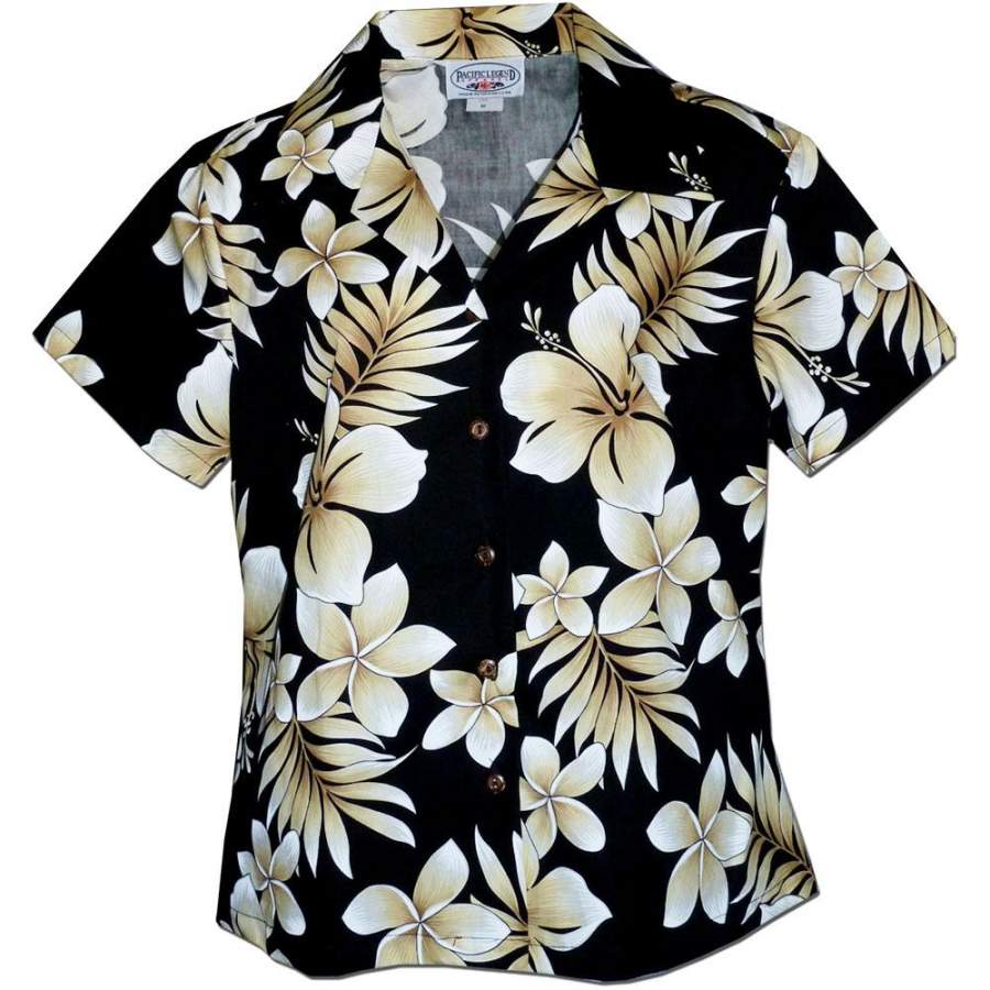 Tropic Fever Black Fitted Women’s Hawaiian Shirt