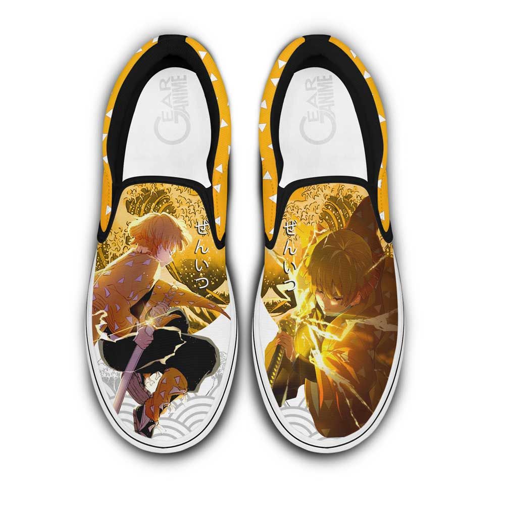 Zenitsu Thunder Slip On Sneakers Custom Demon Slayer Anime Shoes Unisex Men Women