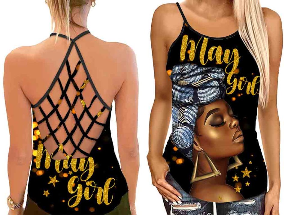 May Girl Is Black Queen Tank Top Shirt Women – Black Woman Criss Cross Open Back Camisole Tank